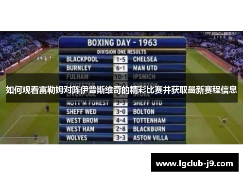 如何观看富勒姆对阵伊普斯维奇的精彩比赛并获取最新赛程信息